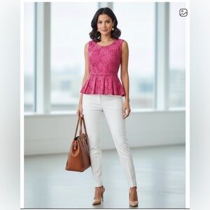 Worthington Pink Lace Top Fully Lined with Bonus Earrings Women's L NWOT